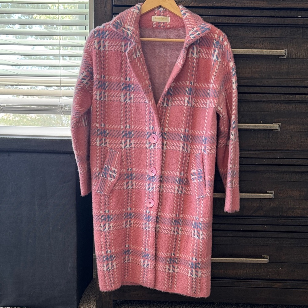 Pink Plaid Button-Up Coat
